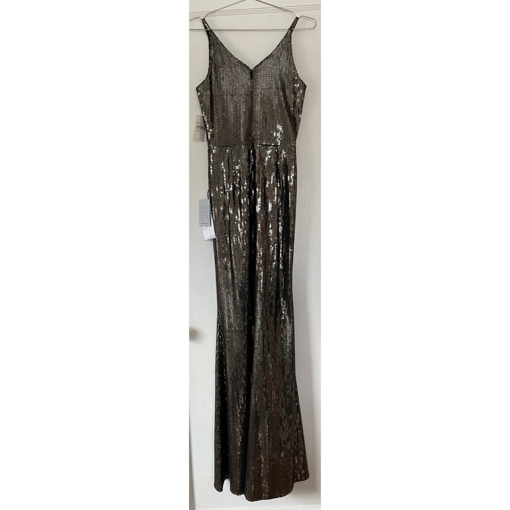 ✨NWT✨ DRESS THE POPULATION Harper Plunging Sequin Mermaid Gown Gold/Black - Picture 7 of 12